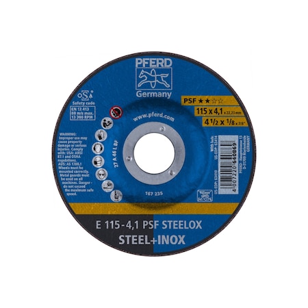 4-1/2 X 1/8 Grinding Wheel, 7/8 A.H. - PSF STEELOX - Type 27